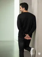 Fleece Printed Sweatshirt for Men, Black 