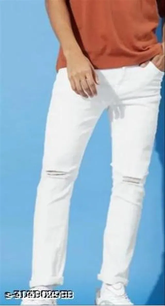 Denim Slim Fit Jeans for Men (White, 30)