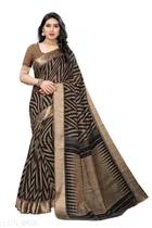Linen Printed Saree for Women, Black 