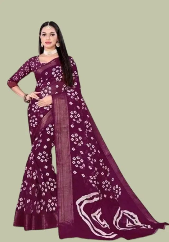 Cotton Printed Saree for Women (Purple, 6 m)