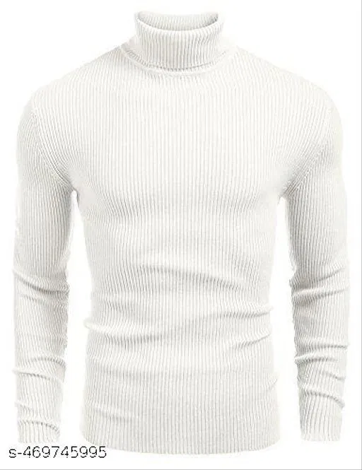 Cotton Solid Hi-Neck Sweater for Men, White (XXL)
