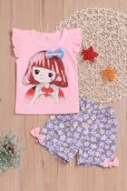 Cotton Blend Printed Clothings Set for Girls,  (Pink, 2-3 Years)