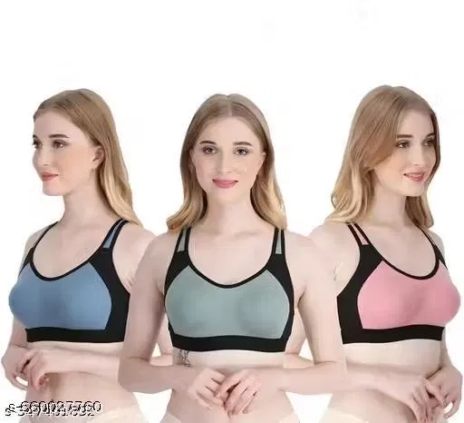 Hosiery Solid Bra for Women & Girls, Multicolour, Pack of 3 (34B)