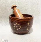 Wooden Mortal & Pestle Set, Brown, Set of 1
