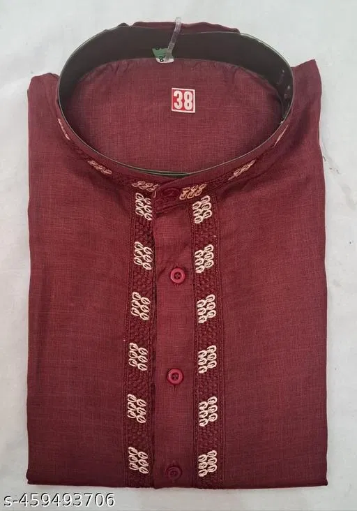 Cotton Solid Kurta for Men, Maroon (XL)
