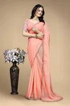Silk Woven Design Saree for Women, Peach 