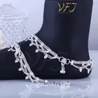 Brass Rhodium Plated Anklet Set 