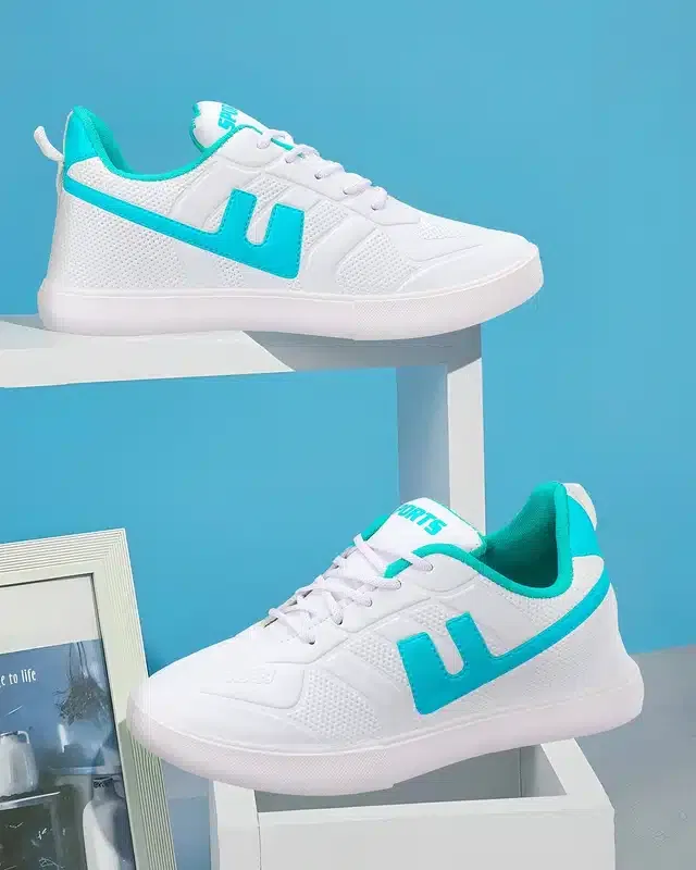 Sports Shoes for Men (White & Aqua Blue, 10)
