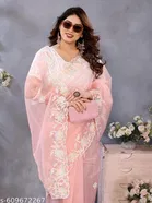 Shining Net Embroidered Saree for Women 