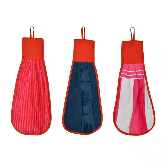 Soft Cotton Double Side Hanging Hand Towel (Multicolor, Pack of 3)