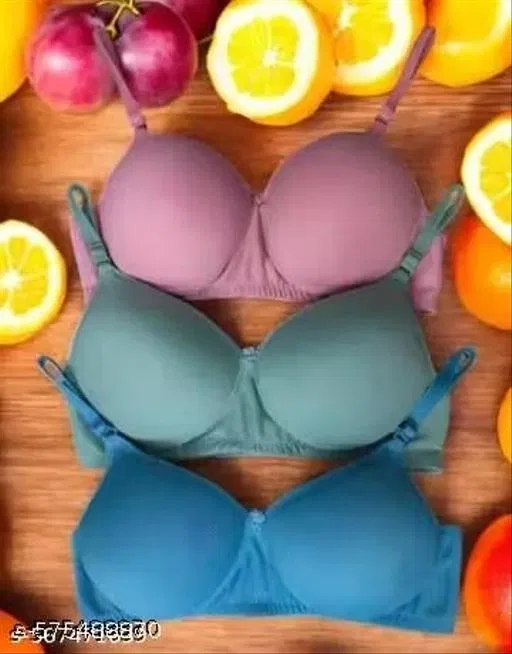 Cotton Solid Bra for Women & Girls, Multicolour, Pack of 3 (36B)