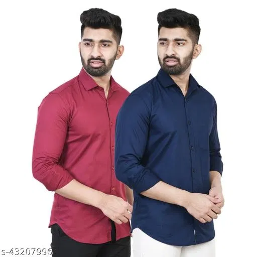 Cotton Blend Solid Shirts for Men, Multicolor (XL)