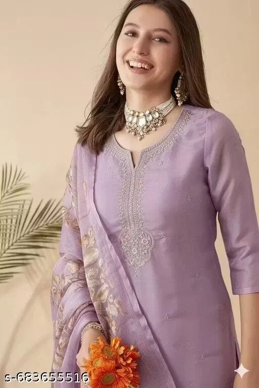 Kurta Set for Women (Pink, L)