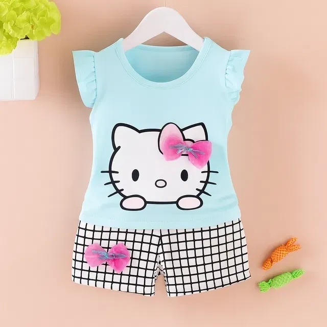 Cotton Blend Printed Clothings Set for Girls,  (Blue, 2-3 Years)