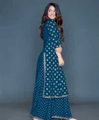 Rayon Printed Nayra Cut Women's Kurta with Pant Set 