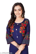 Rayon Slub Embroidered Kurti for Women 