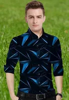 Lycra Printed Shirt For Men, Blue 