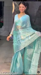 Jimmy Choo Embellished Saree For Women, Aqua Blue