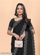 Georgette Saree for Women, Black 