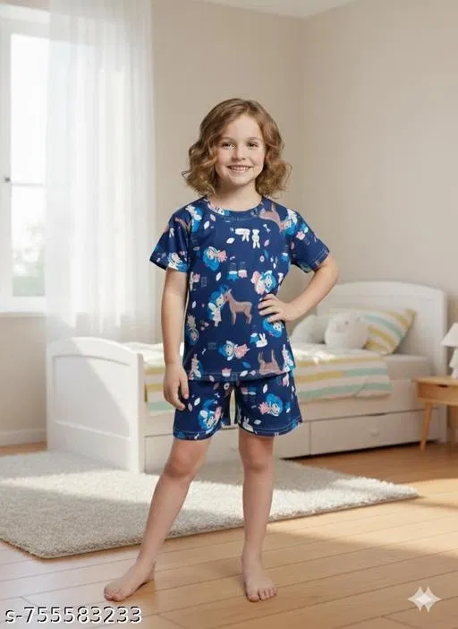 Night Suit for Girls (Blue, 3-4 Years)