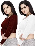 Lycra Ready Made Blouse for Women, Maroon & White, Pack of 2 
