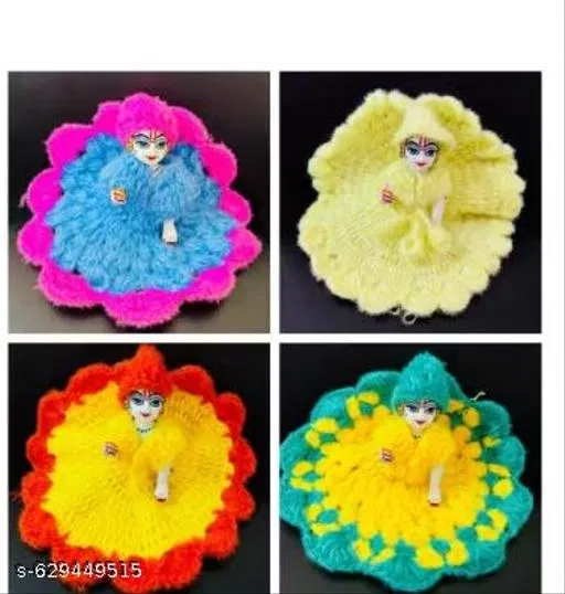 Laddu Gopal Winter Poshak with Cap, Pack of 4 (Multi, 1)