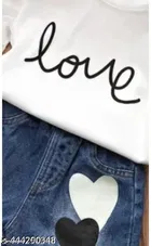 Hosiery Cotton & Denim Printed Clothing Set for Kids, White 