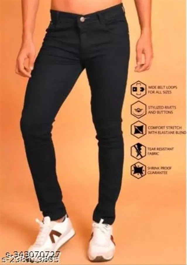 Denim Slim Fit Jeans for Men (Black, 30)