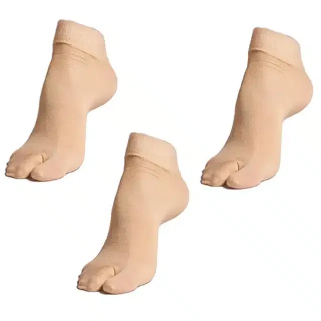Ankle Length Socks for Women & Girls (Beige, Set of 3)