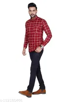 Cotton Blend Checkred Shirt for Men, Maroon 