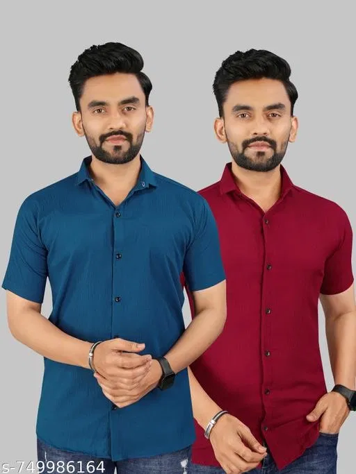 Casual Shirts for Men, Pack of 2 (Teal, XL)