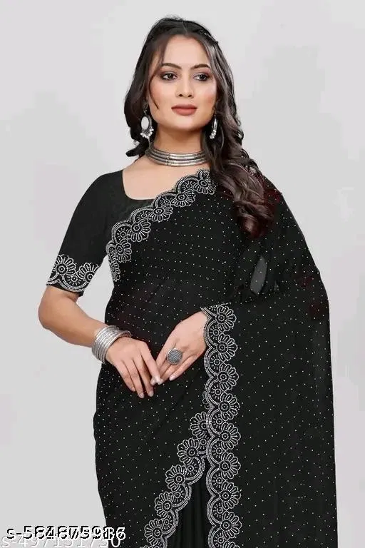 Georgette Saree for Women, Black (5.5 M)
