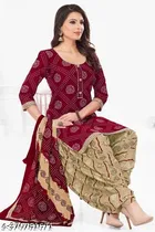 Crepe Printed unstitched suits for women, Maroon