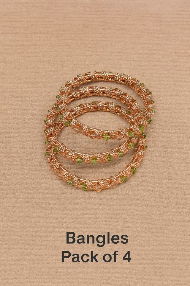 Metal Gold Plated Bangles for Women (Gold, 2.6) (4 Pcs)