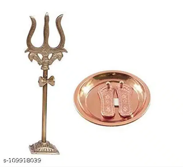 Charan Paduka with Trishul Showpieces (Brass, Set of 2)