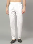 Cotton Blend Solid Pyjama for Men (White, S)