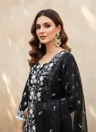 Georgette Embroidered Unstitched Suit Fabric, Black