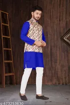 Colorblocked Cotton Kurta Set for Men 