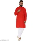 Cotton Blend Solid Kurta with Pyjama for Men 