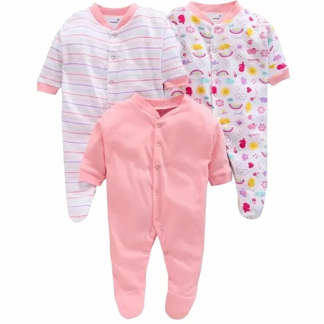 Hosiery Cotton Printed Rompers for Kids, Multicolor, Pack of 3 (12-18 Months)