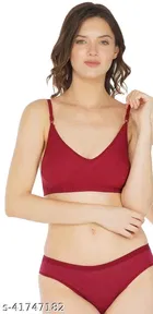 Cotton Blend Solid Lingerie Set for Women 