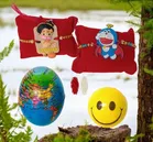 Synthetic 2 Pcs Rakhi with Smiley Ball & Glob Ball 