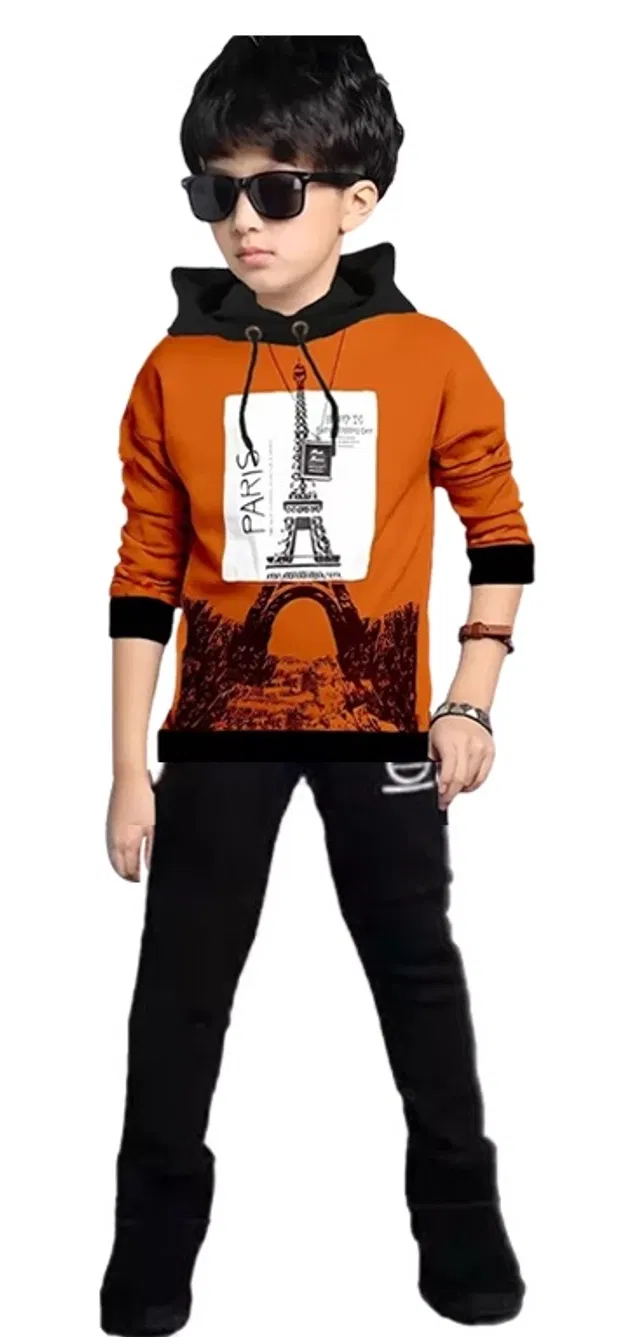 Cotton Blend Hooded Neck Sweatshirts for Boys (Orange, 2-3 Years)