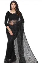 Net Solid Saree for Women 