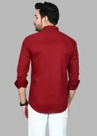 Cotton Blend Solid Shirt for Men, Maroon 