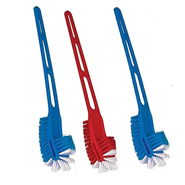 Plastic Long Handle Toilet Brush (Multicolor, Pack of 3)