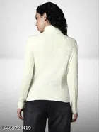 Wool Solid Hi-Neck Sweater for Women, White 