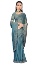 Satin Solid Saree for Women, Sky Blue 
