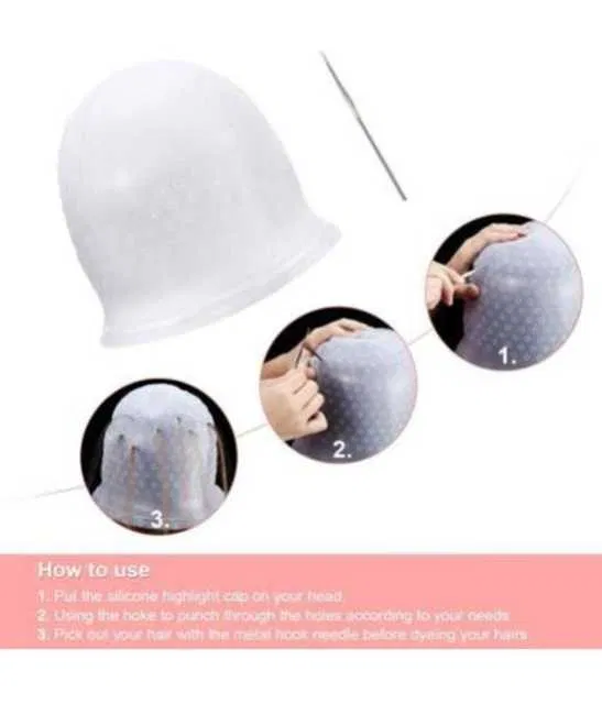 Lenon Makeup Accessory Silicone Reusable Hair Colouring Bleaching Cap with Hook Hair Set (D227)