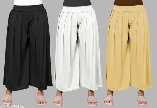 Palazzos for Women, Pack of 3 (White, XL)